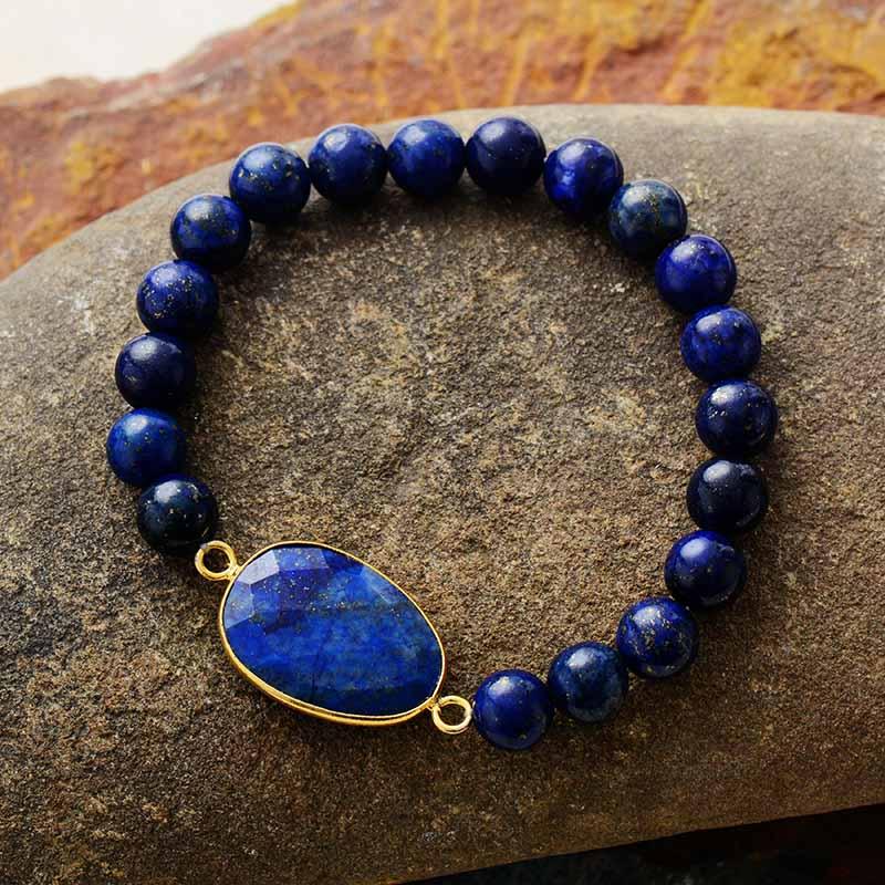 Lapis Lazuli Charm & Beads Stretchy Bracelet - Womens Bracelets Crystal Bracelet - Allora Jade