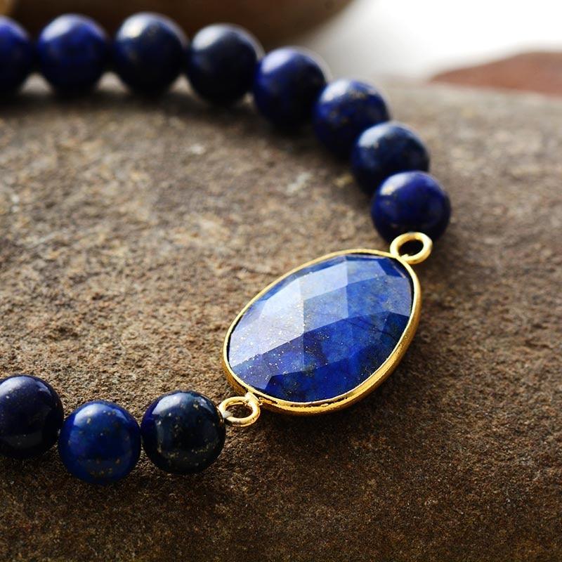 Lapis Lazuli Charm & Beads Stretchy Bracelet - Womens Bracelets Crystal Bracelet - Allora Jade