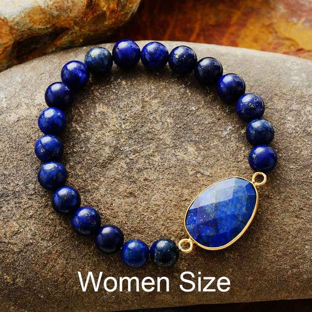 Lapis Lazuli Charm Lapis Lazuli Beads Stretchy Bracelet - Allora Jade