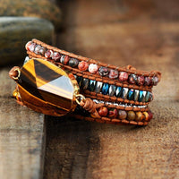 Womens Bohemian Jasper Beads, Tiger's Eye Beads and Charm Wrap Bracelet - Allora Jade