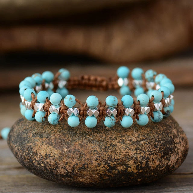 Bohemian Natural Matte Turquoise Braided Cord Bracelet | Allora Jade