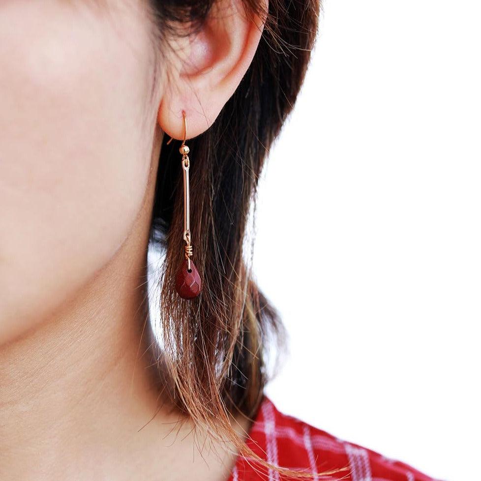 'Dhunay' Red Jasper Dangle Earrings - Womens Earrings Crystal Earrings - Allora Jade
