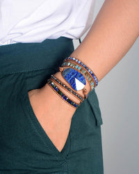 Lapis Lazuli Charm & Sodalite Wrap Bracelet - Womens Bracelets Crystal Bracelet - Allora Jade