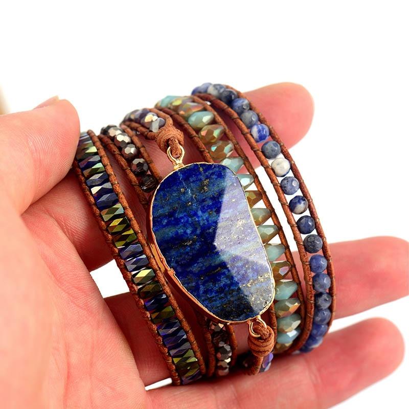 Lapis Lazuli Charm & Sodalite Wrap Bracelet - Womens Bracelets Crystal Bracelet - Allora Jade