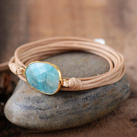 Natural Amazonite Charm Wax Cord Wrap Bracelet - 2 colours - Womens Bracelets Crystal Bracelet - Allora Jade