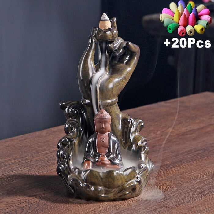 'Blessing Monk' Handmade Ceramic Backflow Incense Holder Burner | Allora Jade