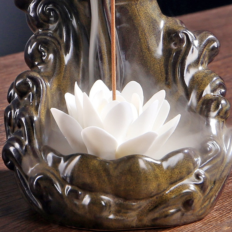 'Blessing Lotus' Handmade Ceramic Backflow Incense Holder Burner | Allora Jade
