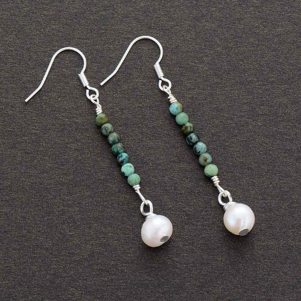 'Ngiyagir' African Turquoise & Pearls Earrings - Womens Earrings Crystal Earrings - Allora Jade