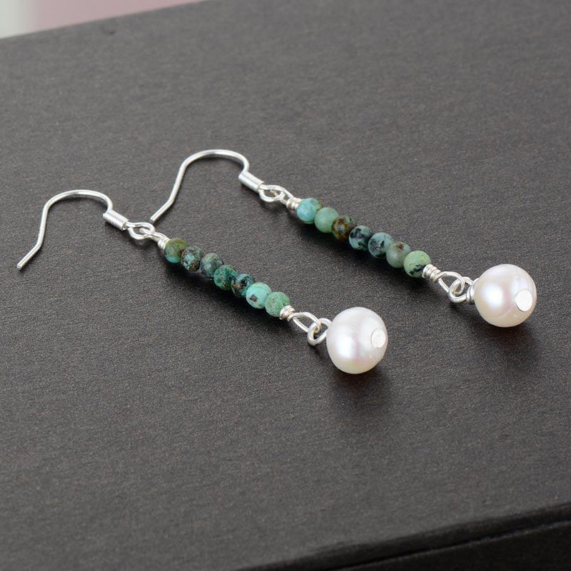 'Ngiyagir' African Turquoise & Pearls Earrings - Womens Earrings Crystal Earrings - Allora Jade
