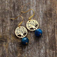 'Tree of Life' and Blue Apatite Dangle Drop Earrings | Allora Jade