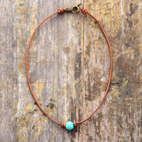 'Dhandaa' Leather Choker Necklace - Turquoise, Rose Quartz, Howlite - Womens Necklaces Crystal Necklace - Allora Jade