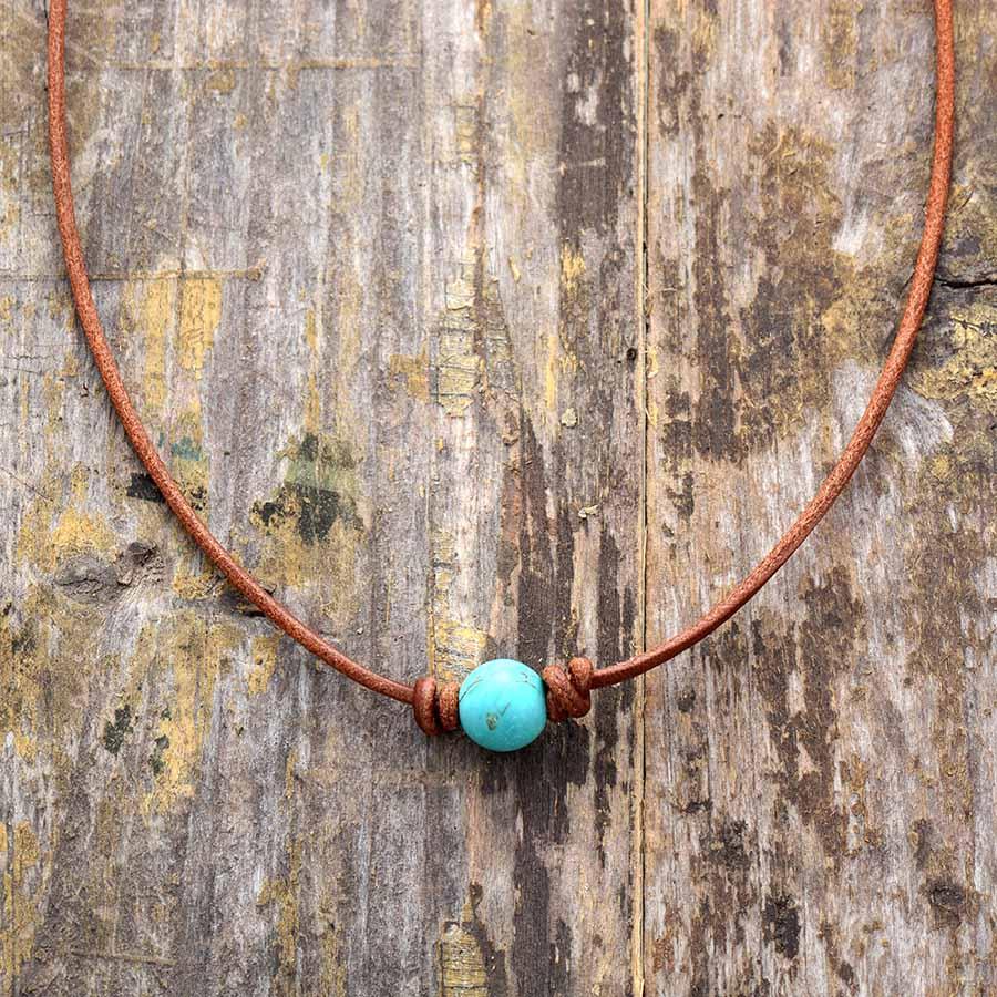 Leather and deals turquoise necklace