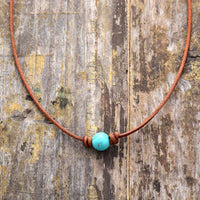 'Dhandaa' Leather Choker Necklace - Turquoise ALLORA JADE