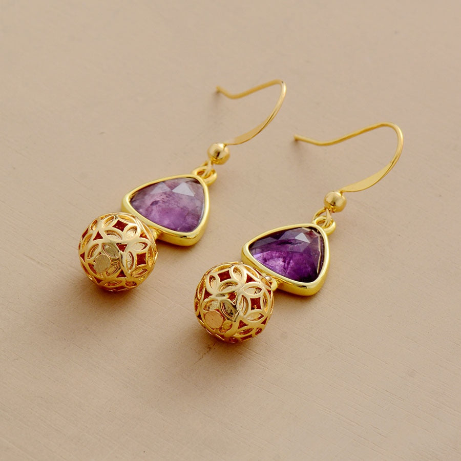 Women's 'Mirri' Natural Amethyst Gemstone Dangle Drop Earrings - Allora Jade
