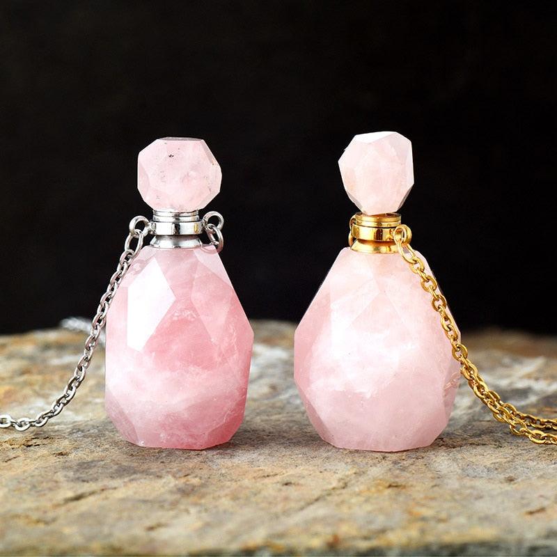 'Gamarra' Natural Crystal Essential Oil Diffuser Bottle Pendant Necklace - 6 variations - Womens Necklaces Crystal Necklace - Allora Jade