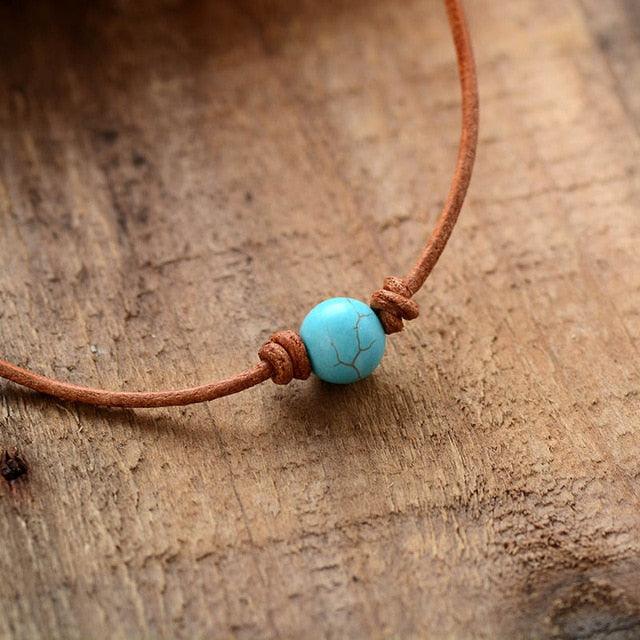 'Dhandaa' Leather Choker Necklace - Turquoise, Rose Quartz, Howlite - Womens Necklaces Crystal Necklace - Allora Jade