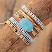 Amazonite Charm Beads & Rhinestones Wrap Bracelet - Womens Bracelets Crystal Bracelet - Allora Jade