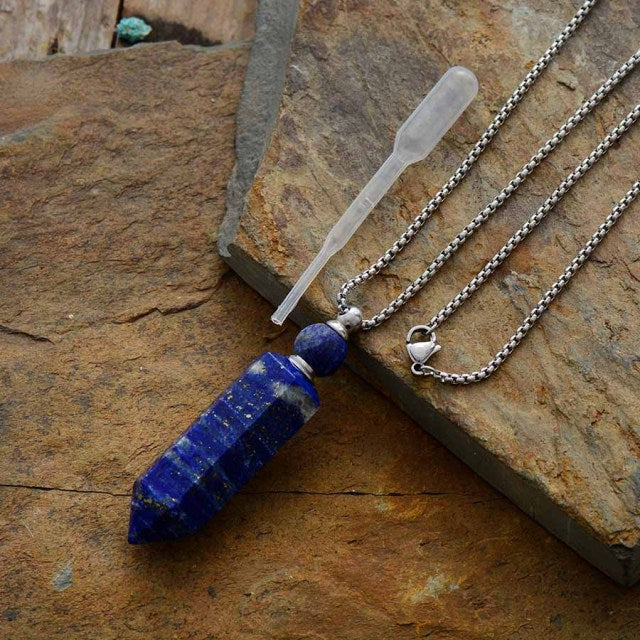 'Gamarra' Lapis Lazuli Crystal Essential Oil Diffuser Bottle Pendant Necklace - Allora Jade
