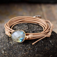 Bohemian Natural Labradorite Charm Wax Cord Wrap Bracelet - Allora Jade