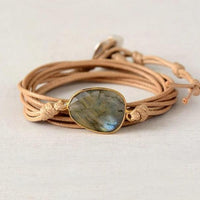 Natural Labradorite Charm Wax Cord Wrap Bracelet - 2 colours - Womens Bracelets Crystal Bracelet - Allora Jade