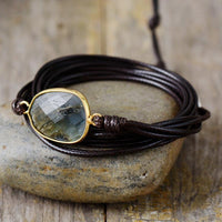 Bohemian Natural Labradorite Charm Wax Cord Wrap Bracelet - Allora Jade