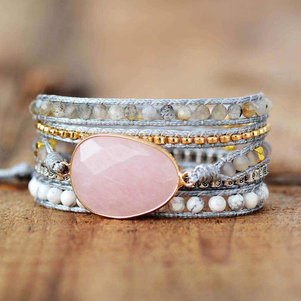 Labradorite, Howlite & Rose Quartz Charm Wrap Bracelet - Womens Bracelets Crystal Bracelet - Allora Jade
