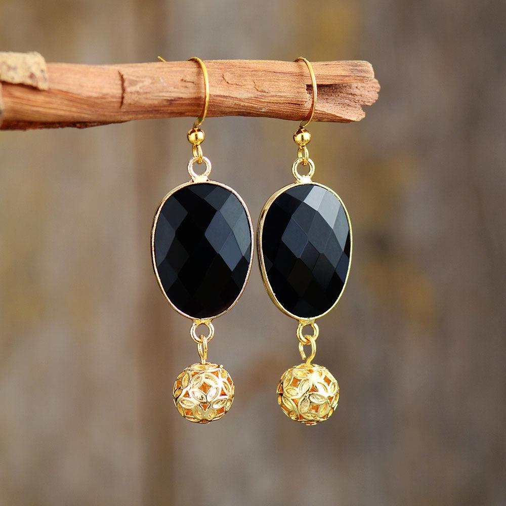 'Mirri' Black Onyx Dangle Earrings - Womens Earrings Crystal Earrings - Allora Jade