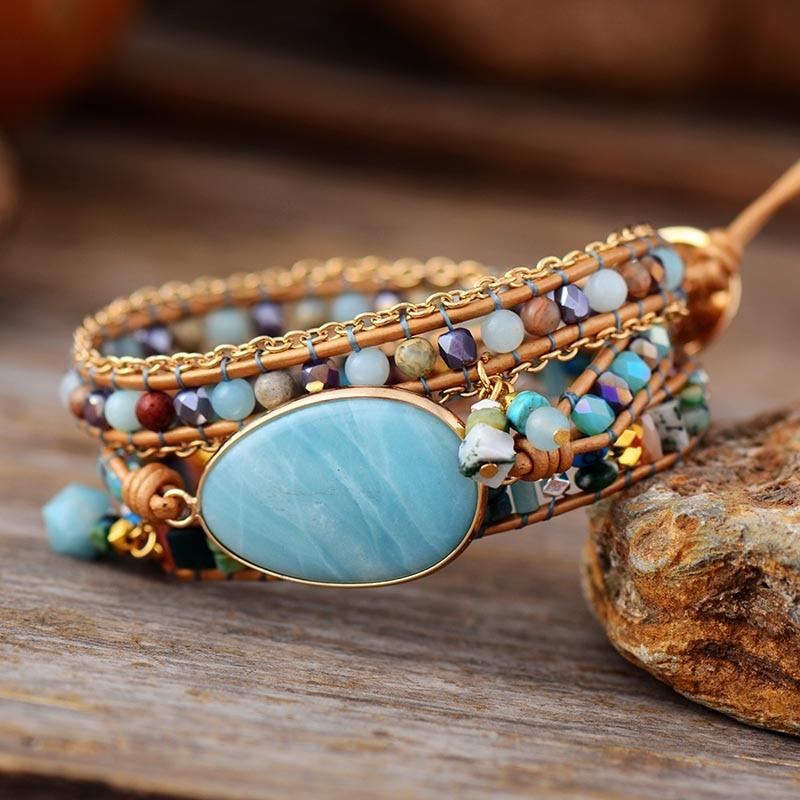 Buy Online Natural Amazonite Square Shape Beads Bracelet