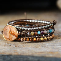 Bohemian Jasper, Rhinestones and Tibetan Beads Wrap Bracelet - Allora Jade