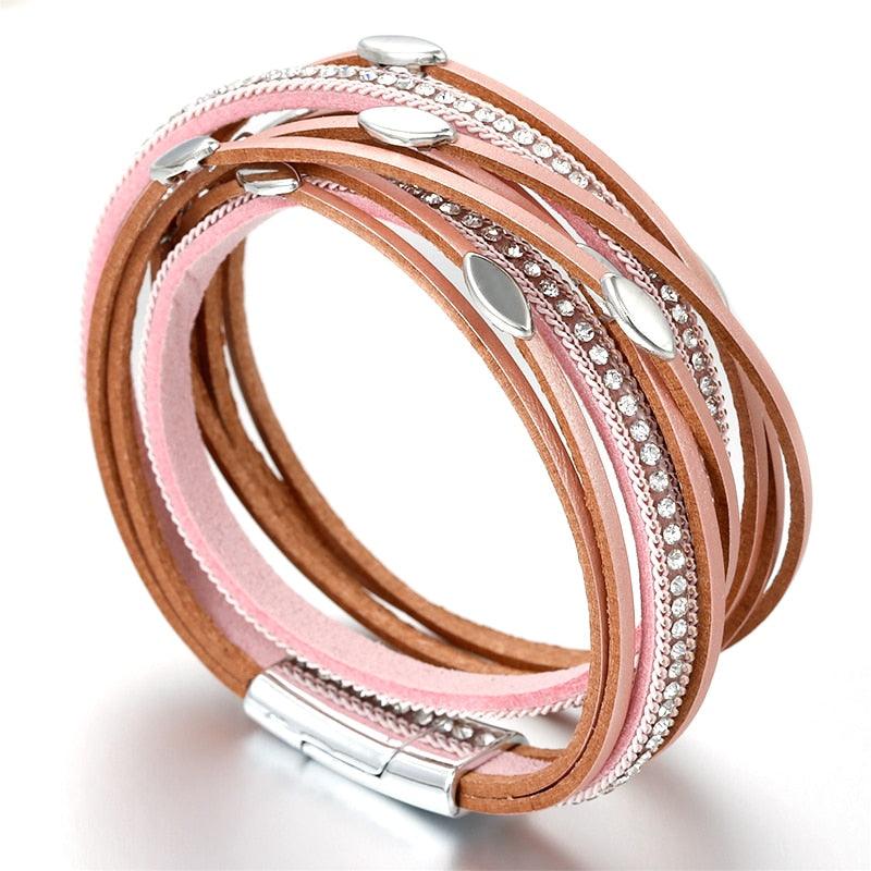 'Tahnee' Charms & Crystals Wrap Bracelet - pink - Womens Bracelets - Allora Jade