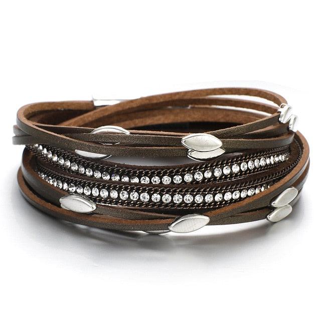 'Tahnee' Charms & Crystals Wrap Bracelet - brown - Womens Bracelets - Allora Jade