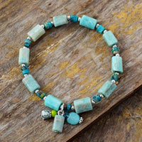 Amazonite & Blue Jasper Beaded Stretchy Bracelet - Womens Bracelets Crystal Bracelet - Allora Jade