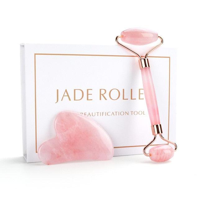 'Jade Roller' Rose Quartz & Jade Roller Gua Sha Scraper Massage Tool - Womens Beauty Jade Roller - Allora Jade