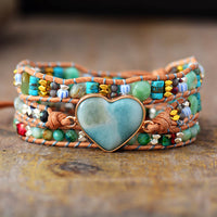 Bohemian Jasper & Amazonite Heart Charm Wrap Bracelet | Allora Jade