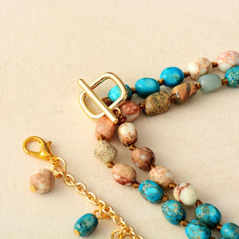 'Dharran' Blue & Earthy Jasper Dangle Pendant Necklace - Womens Necklaces Crystal Necklace - Allora Jade