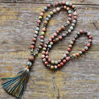 'Pyrite Tassel' Agate & Pyrite 108 Mala Necklace - Womens Necklaces Crystal Necklace - Allora Jade
