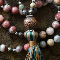 'Pyrite Tassel' Agate & Pyrite 108 Mala Necklace - Womens Necklaces Crystal Necklace - Allora Jade