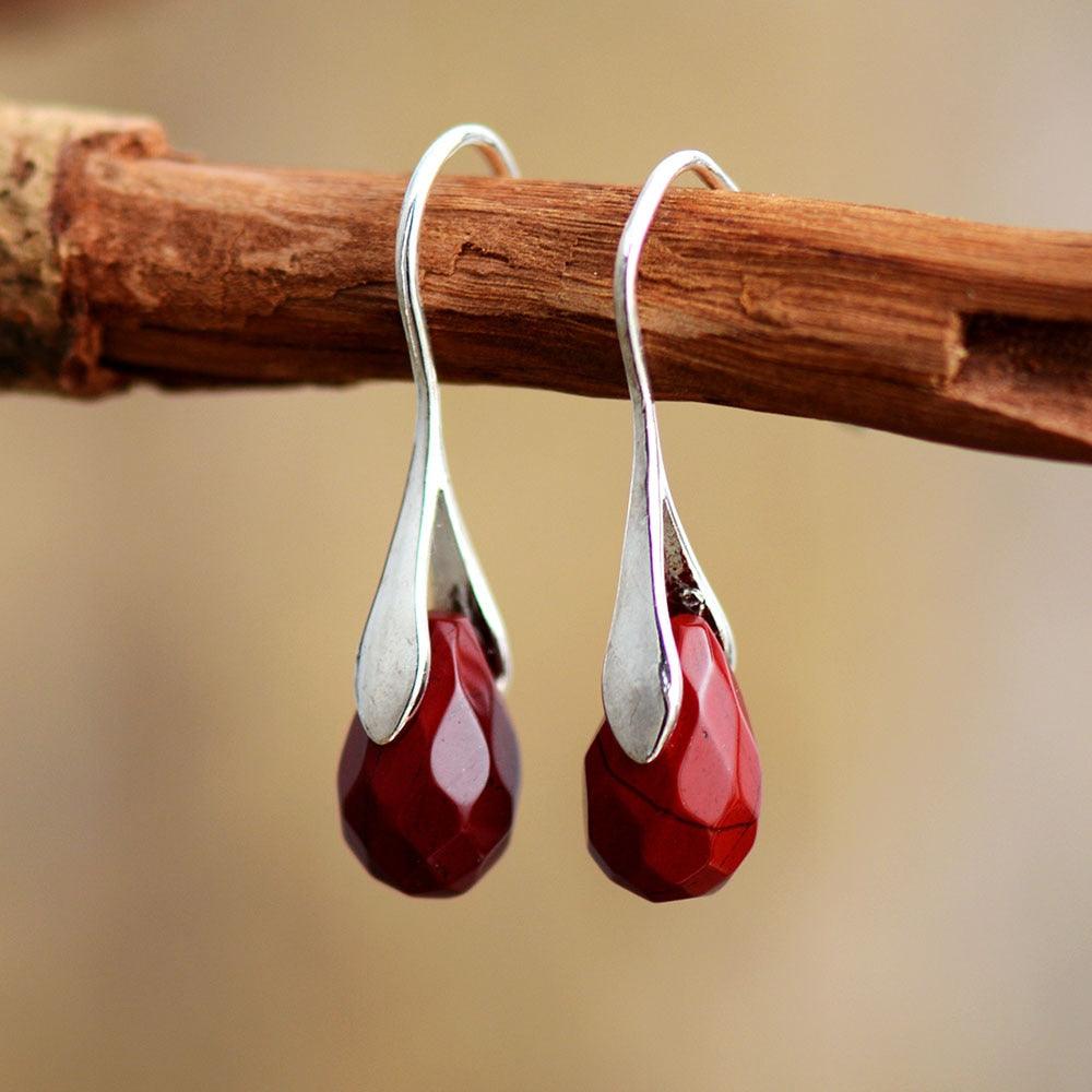 'Baygur' Red Jasper Drop Earrings - Womens Earrings Crystal Earrings - Allora Jade