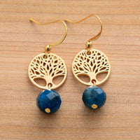 'Tree of Life' and Blue Apatite Dangle Drop Earrings | Allora Jade