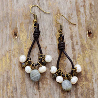 Women Bohemian 'Gulgang' Labradorite and Pearls Dangle Drop Earrings - Allora Jade
