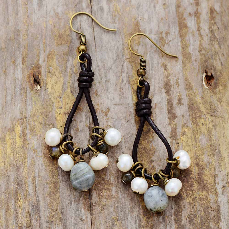 Women Bohemian 'Gulgang' Labradorite and Pearls Dangle Drop Earrings - Allora Jade