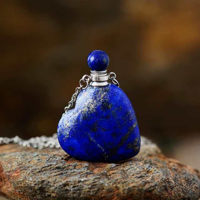 'Gamarra' Heart Shaped Lapis Lazuli Natural Crystal Essential Oil Diffuser Bottle Pendant Necklace - Allora Jade