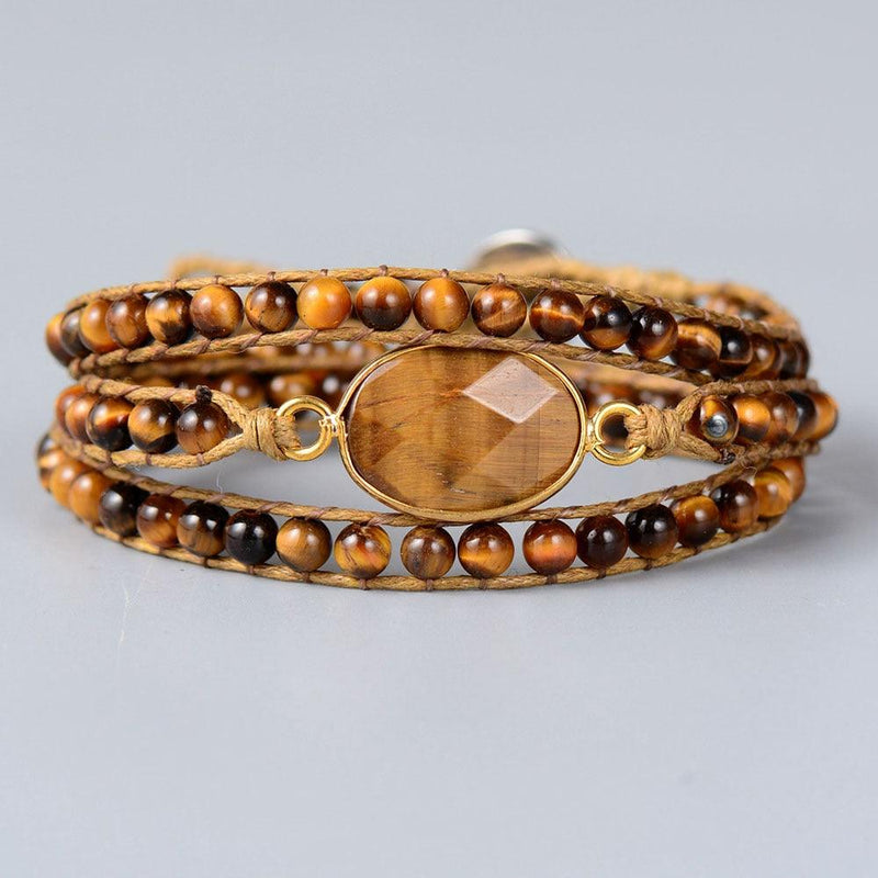 Natural Tiger's Eye Beads & Charm Wrap Bracelet - Womens Bracelets Crystal Bracelet - Allora Jade