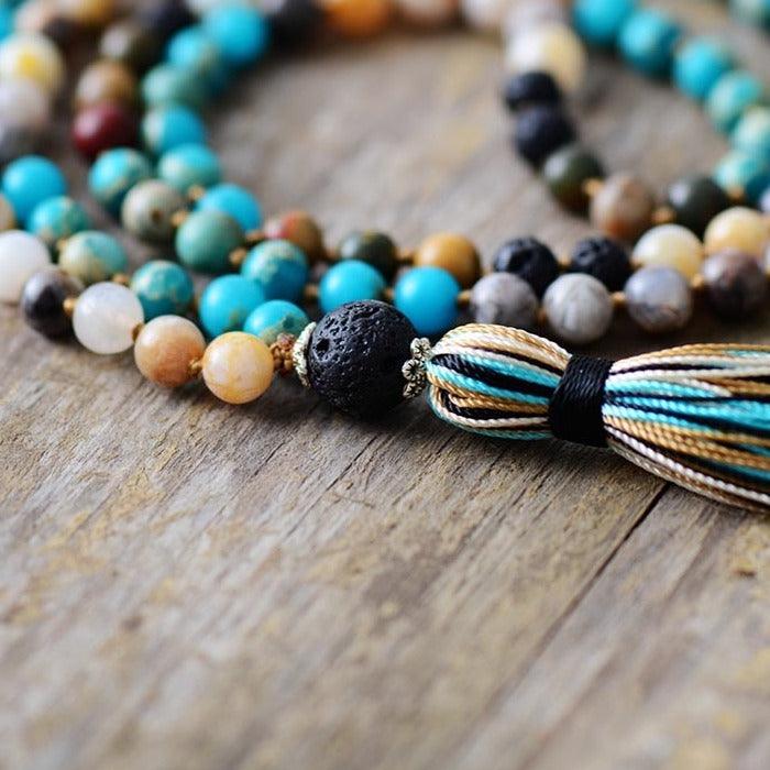 'Blue Tassel' Agate & Lava 108 Mala Beads - Womens Necklaces Crystal Necklace - Allora Jade