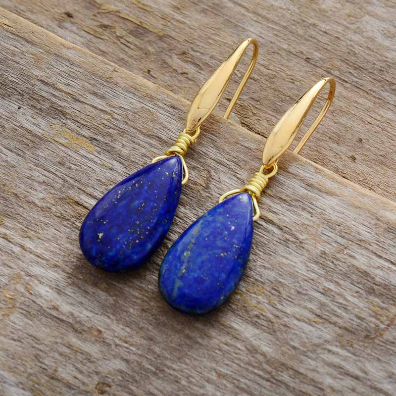 Women's 'Gunhi' Natural Lapis Lazuli Crystal Drop Earrings - Allora Jade