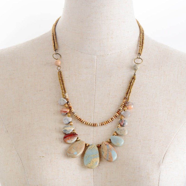 'Waterdrop' Agate and Jasper Multilayered Necklace - Allora Jade
