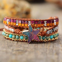 Agate & Jasper Star Charm Wrap Bracelet - Womens Bracelets Crystal Bracelet - Allora Jade