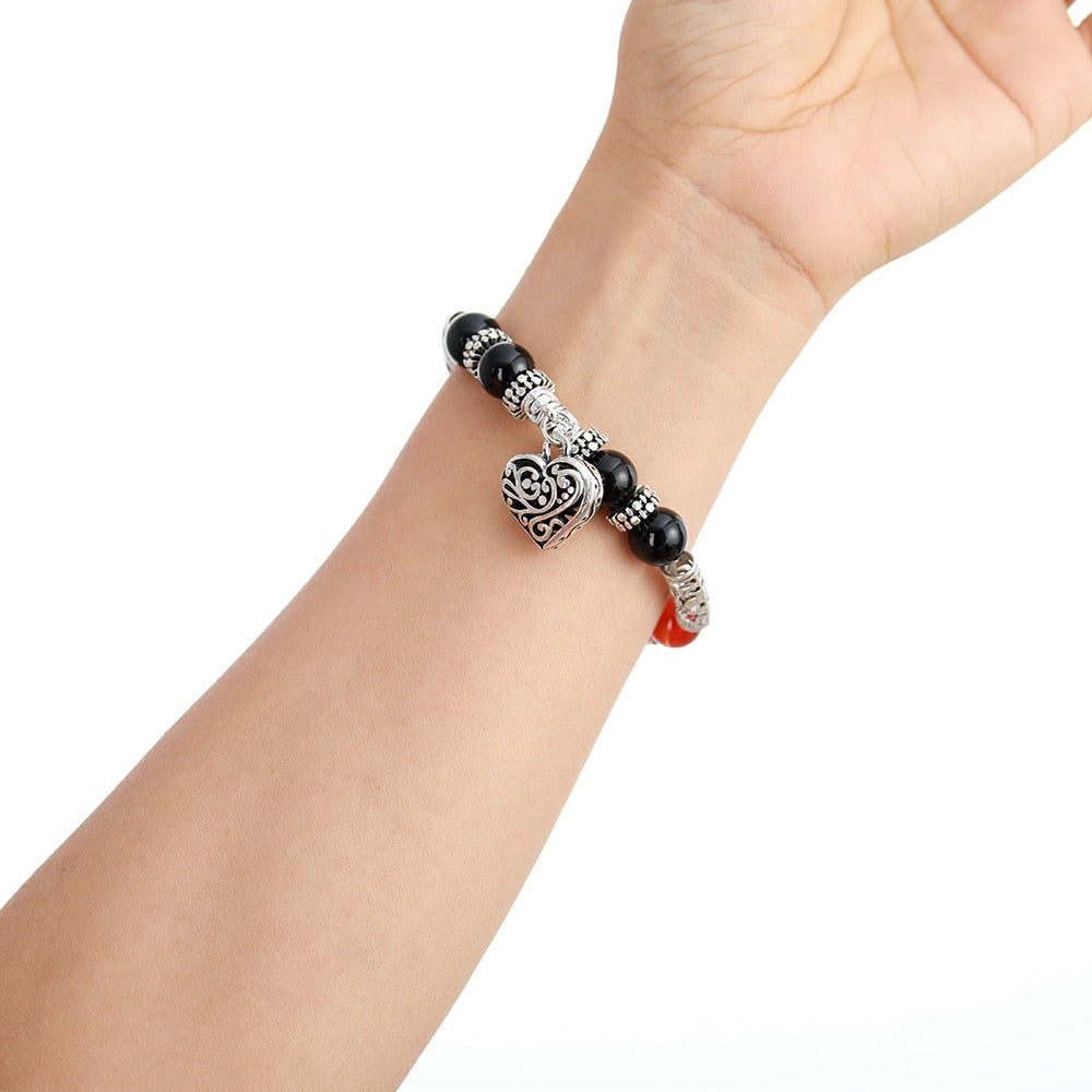 'Chakra' Beads and Heart Charm Stretchy Bracelet | ALLORA JADE