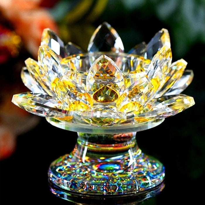 'Yellow Lotus' Flower Glass Candle Holder - Allora Jade