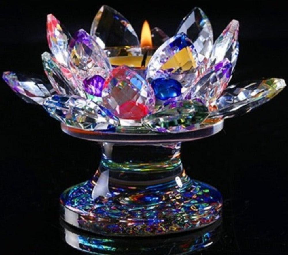 'Colourful Lotus' Flower Glass Candle Holder - Decor Ornaments - Allora Jade